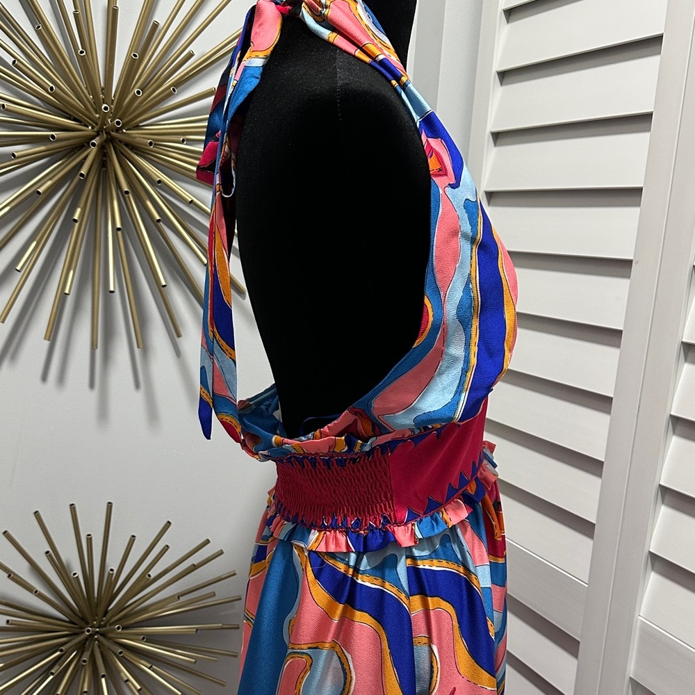 Sugarlips Multicolor Halter Maxi Dress in Blue, Pink, Orange - Picture 3 of 4
